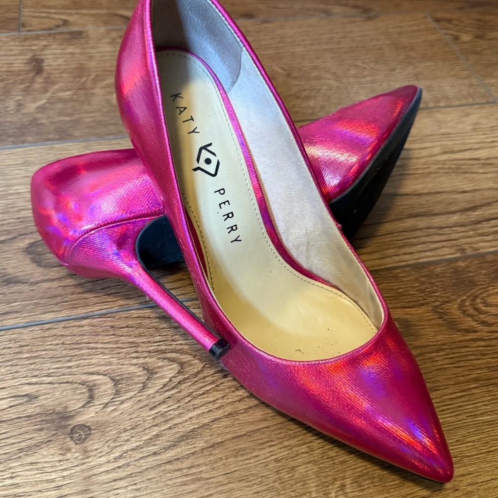 Katy Perry Collections Pink Stiletto Heels Metallic Pumps